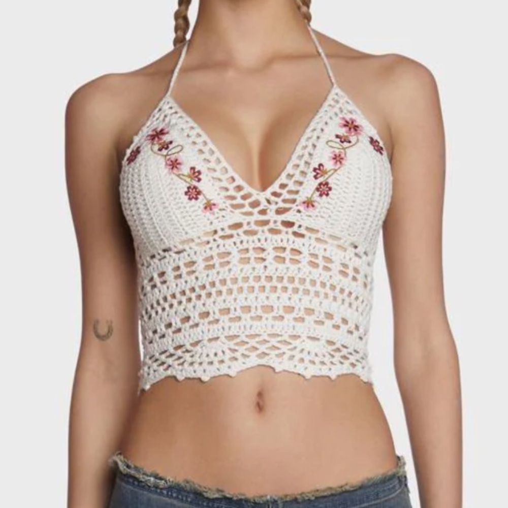 WHITE CROCHET FLOWER TOP🌸